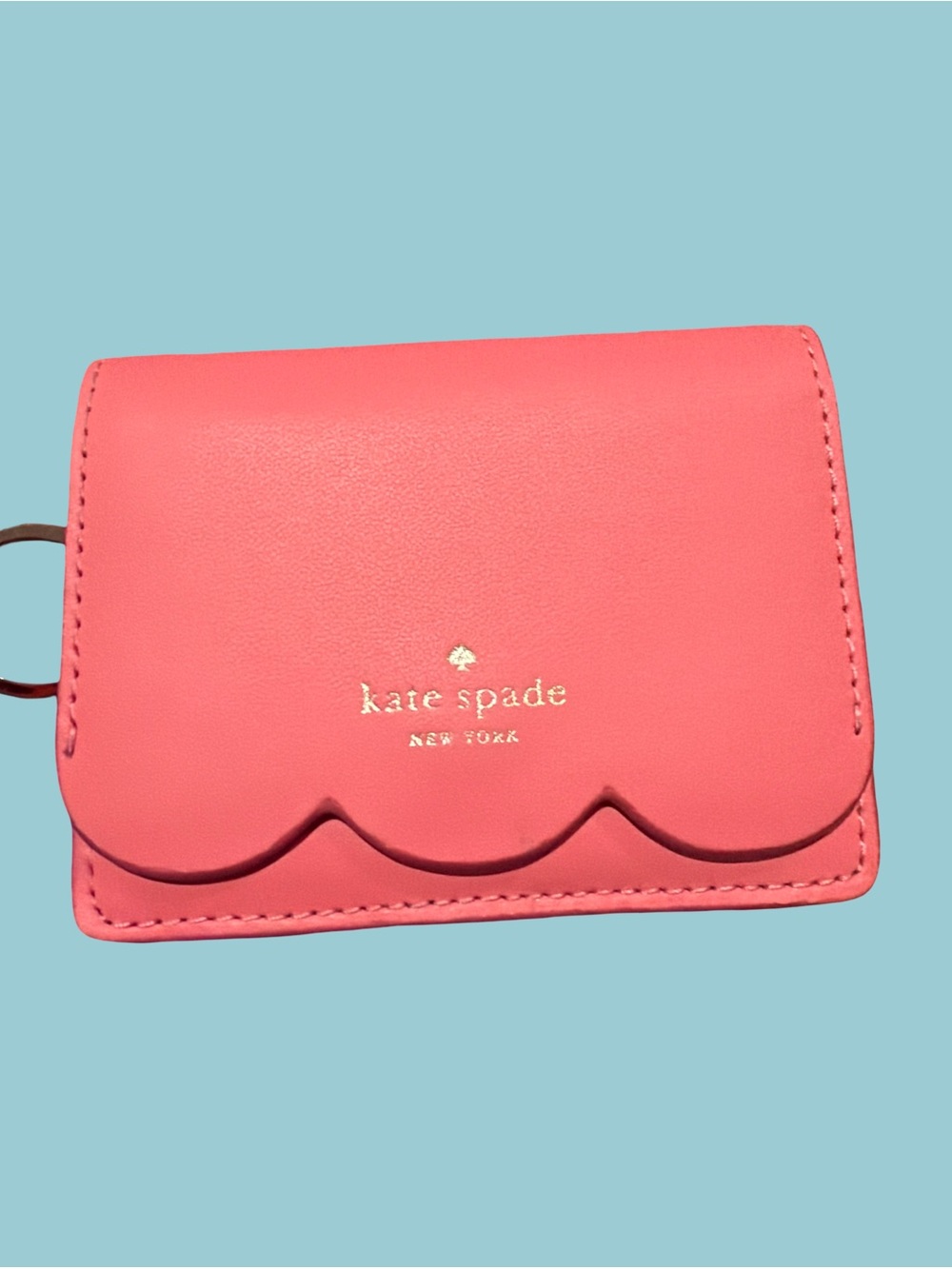 kate spade Coral Scalloped Leather Card Holder with Gold Logo